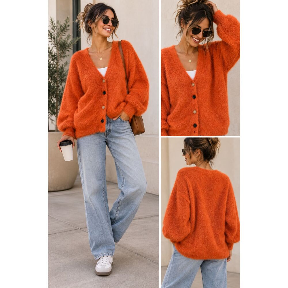 Anthropologie Moon River Orange Eyelash Chenille Oversized Cardigan in XS